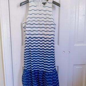 Ann Taylor Blue & White Sleeveless Striped Midi Dress